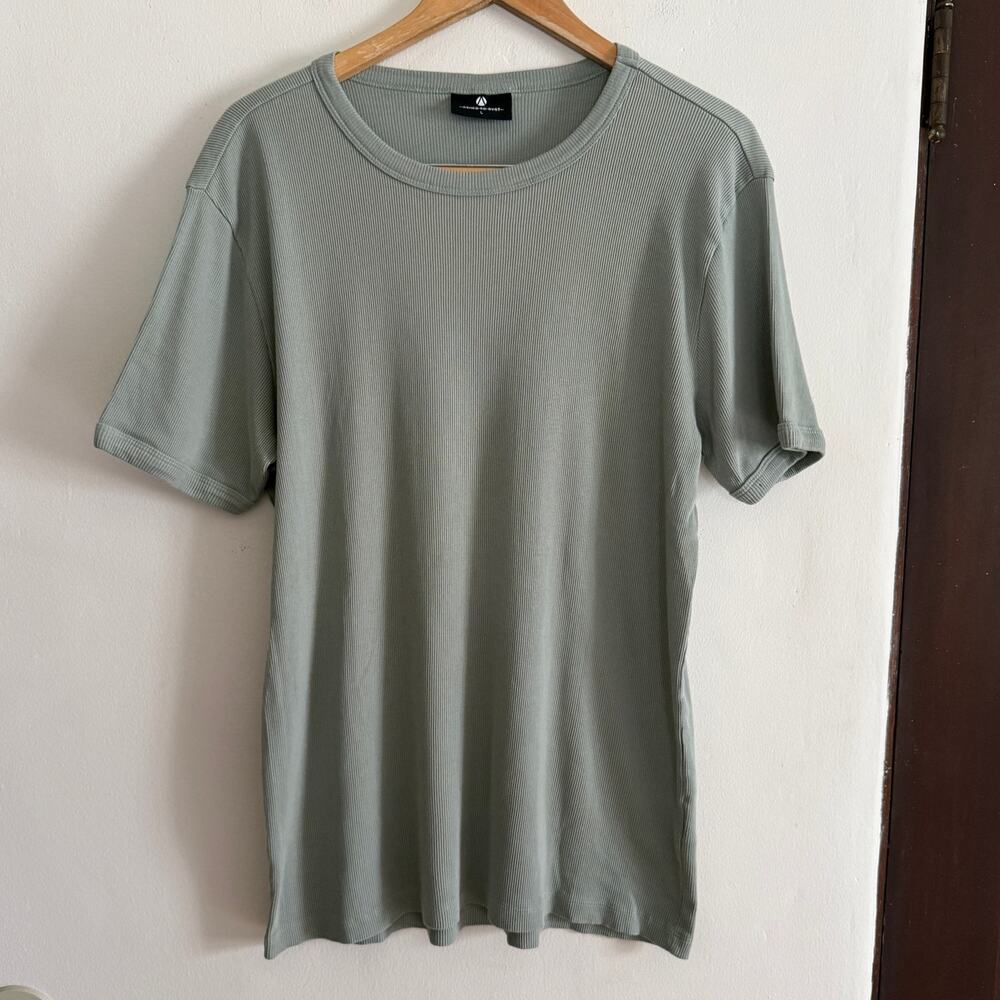 ASHES TO DUST | Gray Green Ribbed Short Sleeve T Shirt Crew Neck | Large